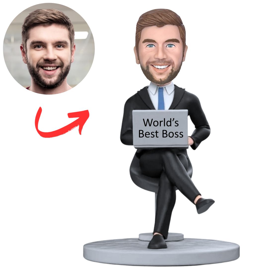 Male Boss Holding Computers Personalized Bobbleheads