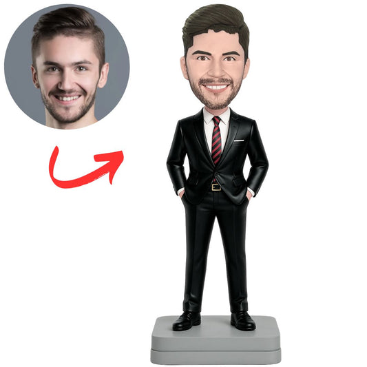 Handsome Male Boss in Black Suit Personalized Bobbleheads