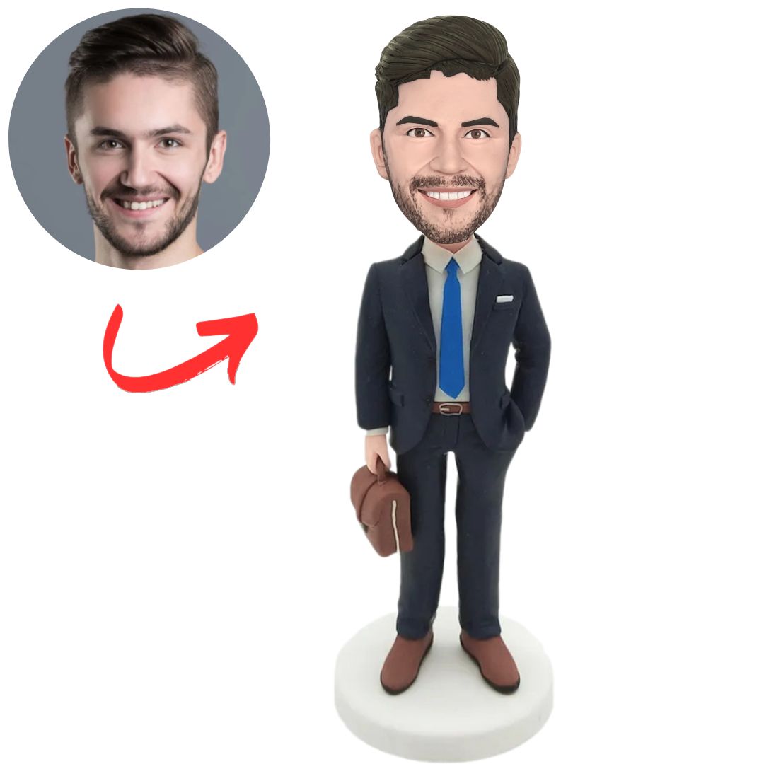Boss in Dark Blue Business Suit Personalized Bobbleheads