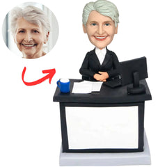 Female Boss Sitting at Desk Personalized Boss Bobbleheads