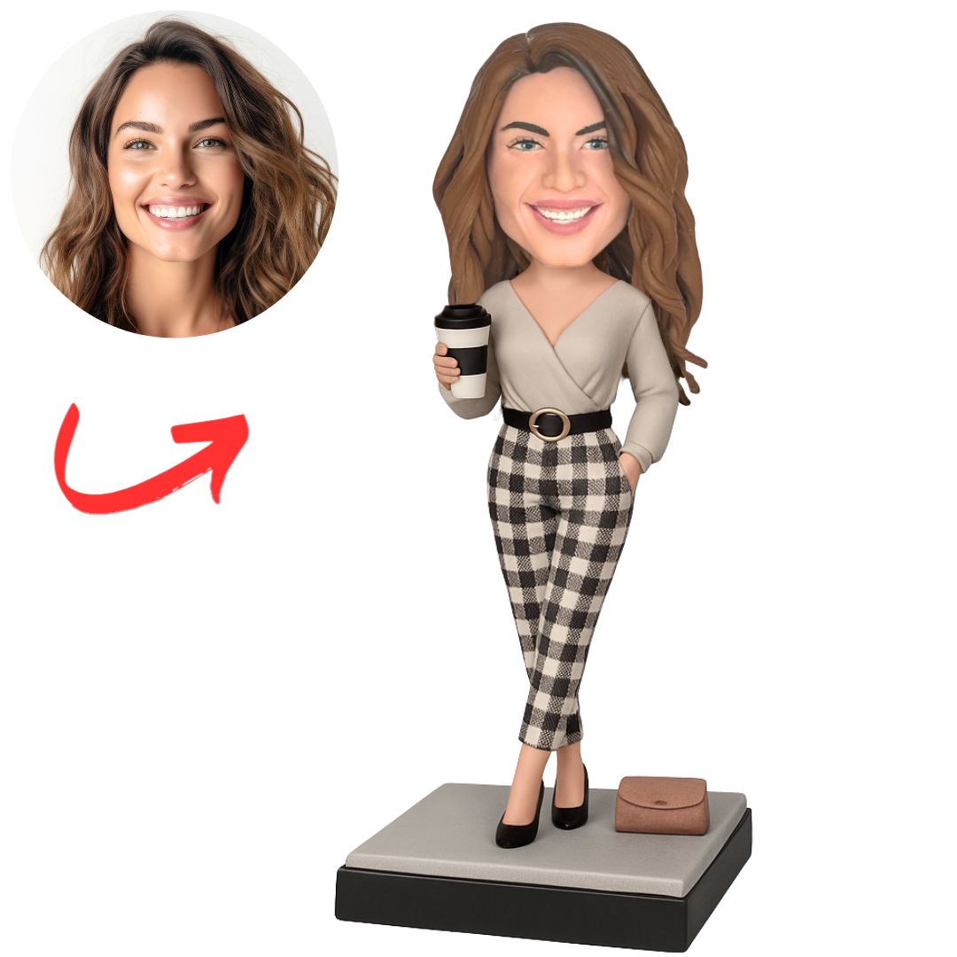 Fashion Female Boss Holding Coffee Personalized Bobbleheads