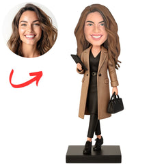 Custom Bobbleheads Fashionable Female Boss in Trench Coat