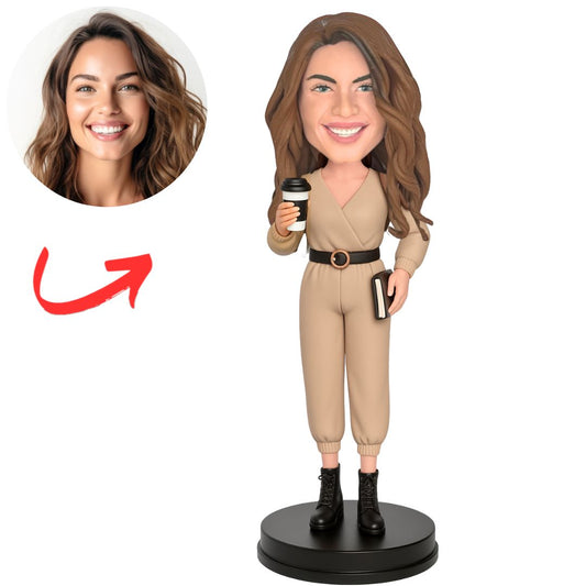 Custom Bobbleheads Fashion Female Boss in Beige Jumpsuit