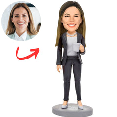 Custom Boss Bobbleheads Fashion Woman in Black Suit