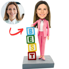 BEST Female Boss in Pink Suit Personalized Bobbleheads