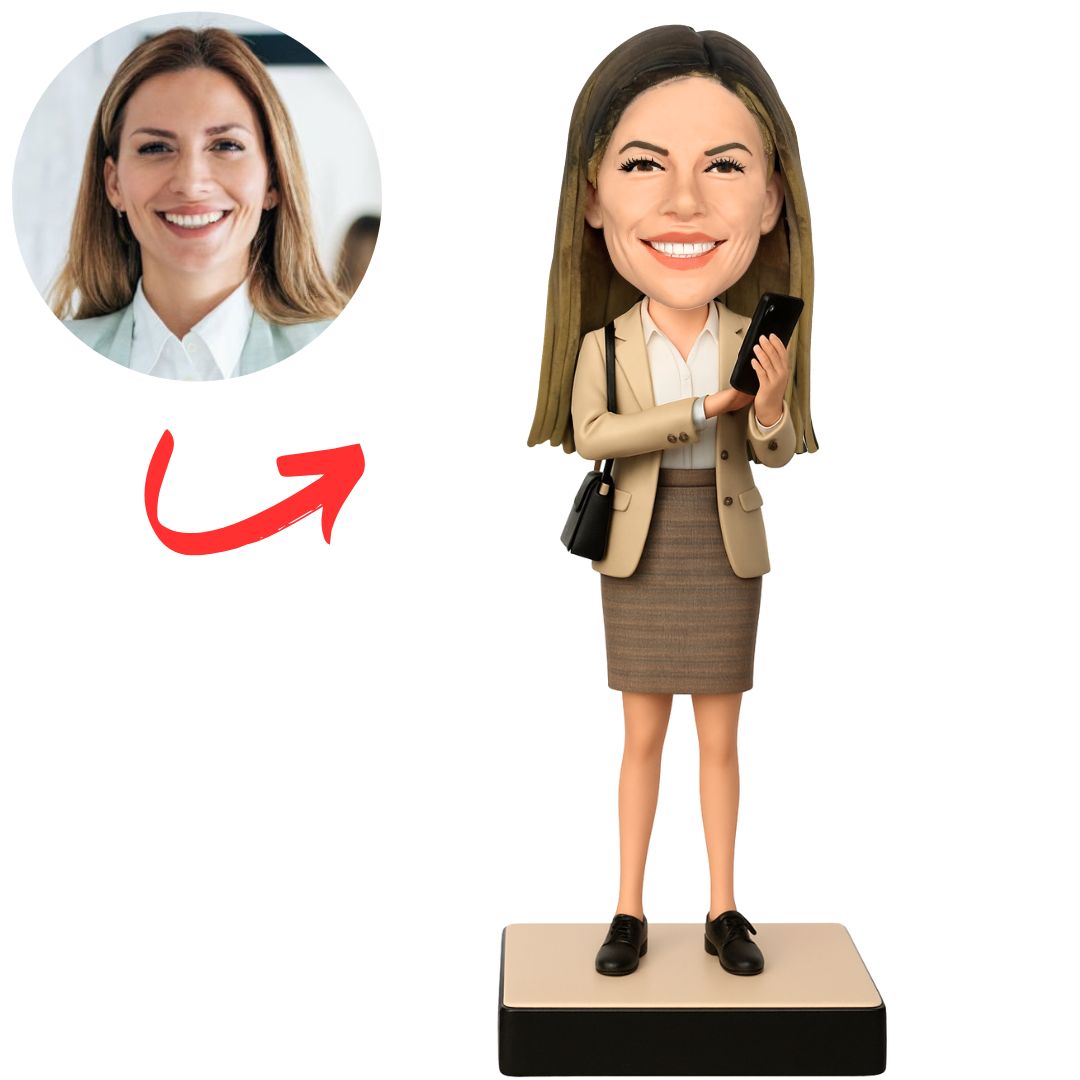 Female Boss Holding Mobile Phone Personalized Fashion Bobbleheads
