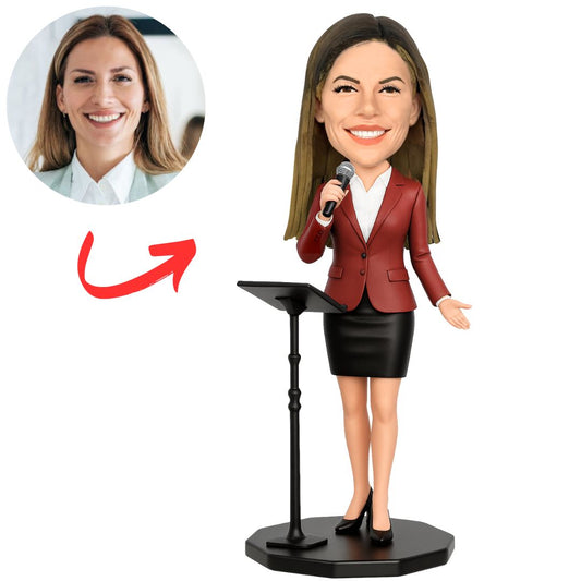 Female Boss Giving a Speech Personalized Bobbleheads