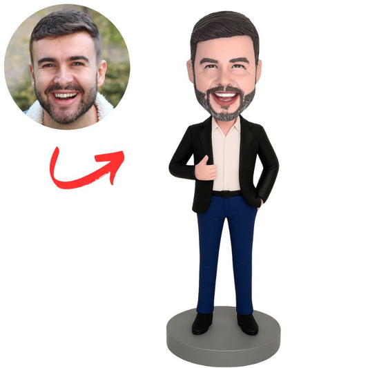 Cool Black Suit Man Custom Business Bobbleheads