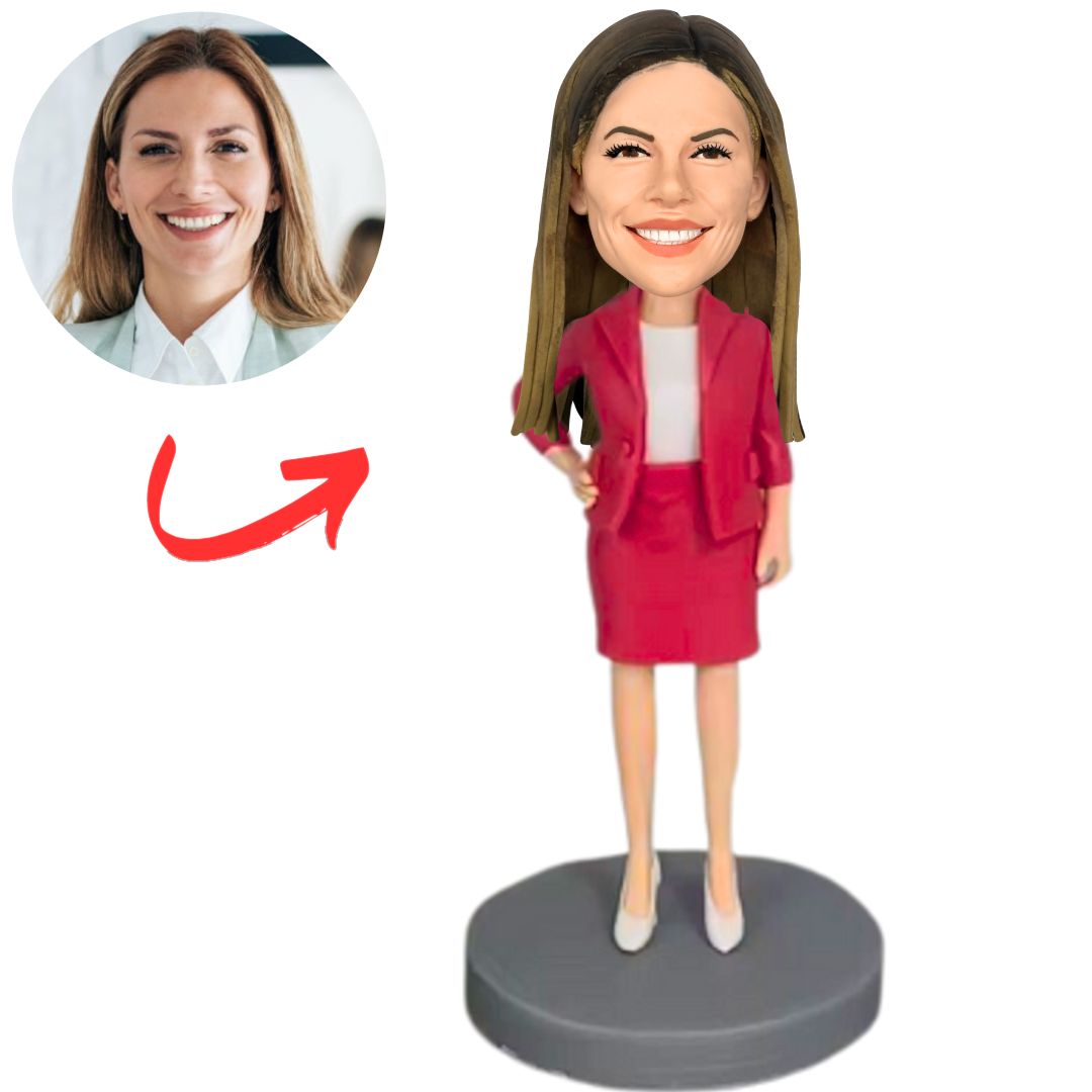 Red Suit Business Woman Custom Business Bobbleheads