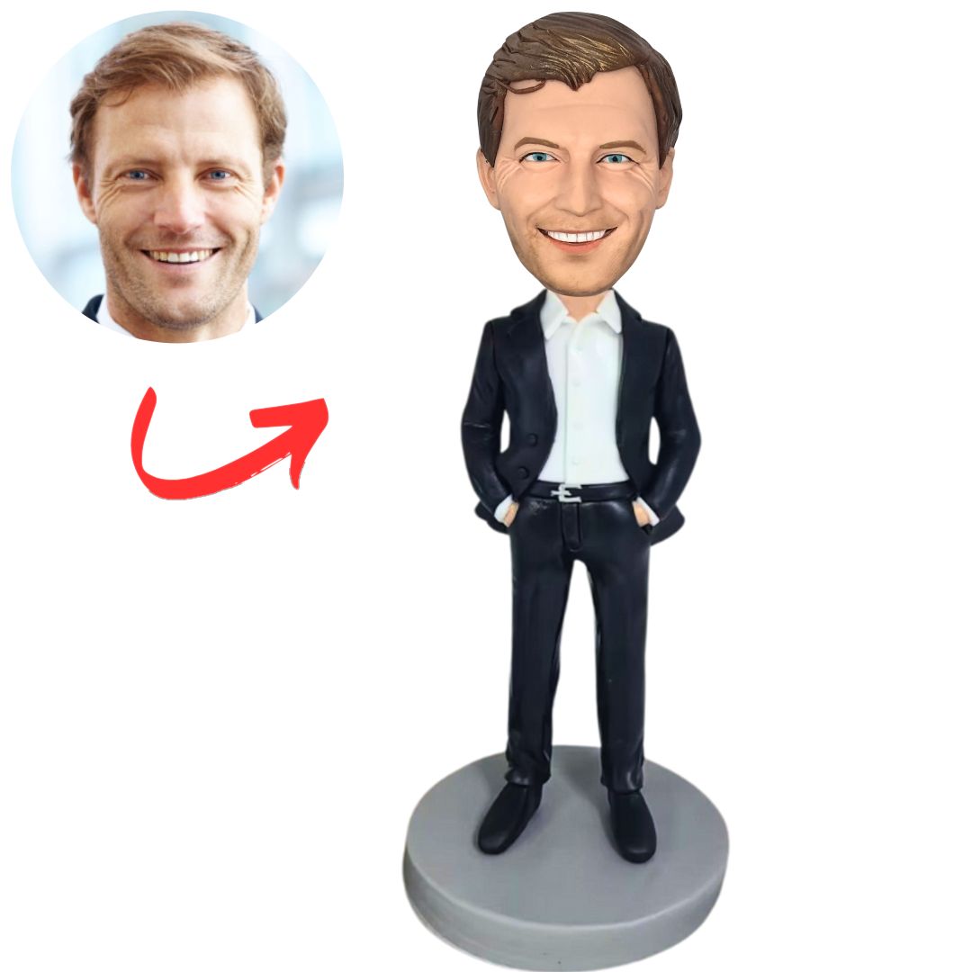 Black Suit Cool Business Man Personalized Business Bobbleheads