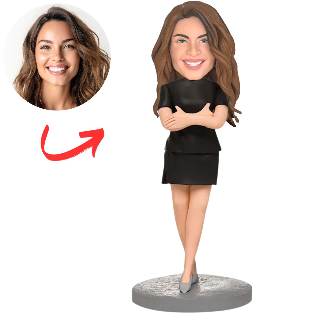 Business Lady in Black Skirt Personalized Business Bobbleheads