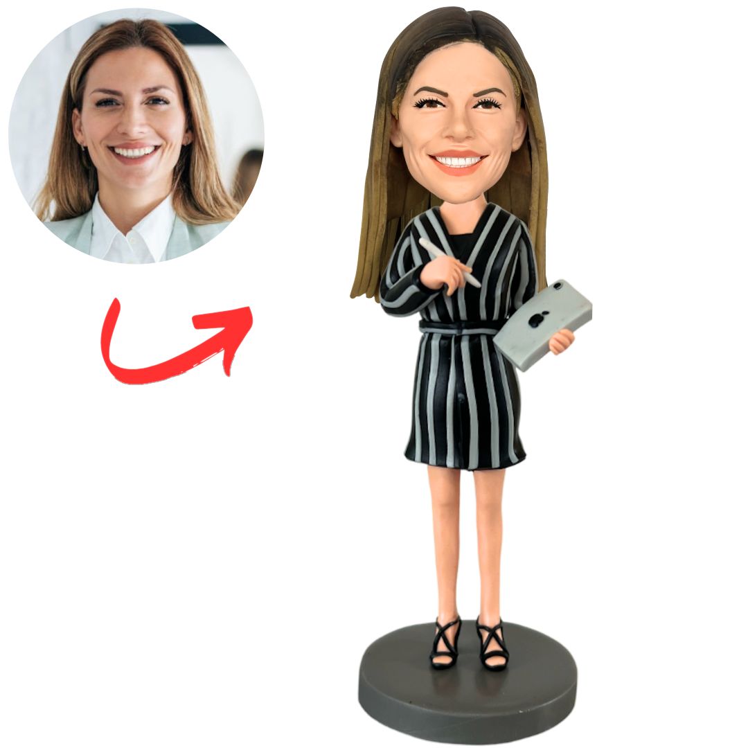 Business Lady in Striped Skirt Custom Bobbleheads