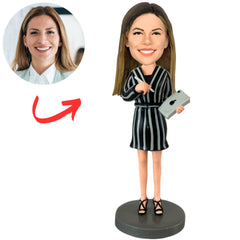 Business Lady in Striped Skirt Custom Bobbleheads