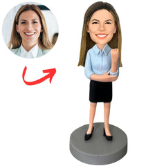 Business Lady in Blue Shirt Personalized Business Bobbleheads