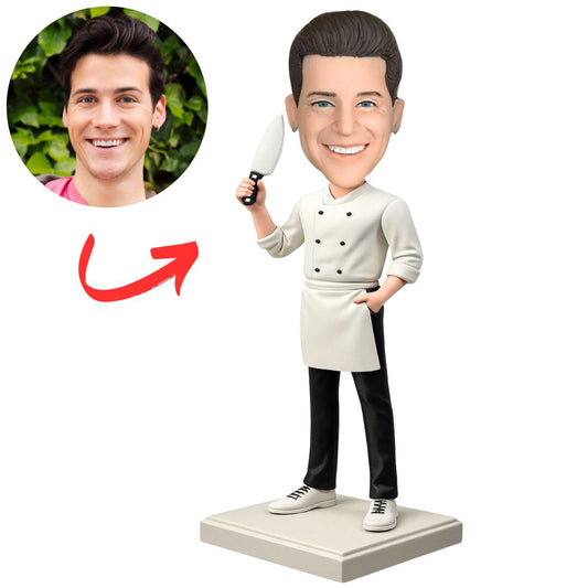 Chef Holding a Knife Personalized Chef Bobbleheads