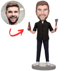Chef Holding Soy Sauce And Spatula Custom Bobbleheads