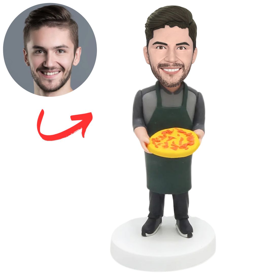 Chef Holding Yellow Pizza Custom Chef Bobbleheads