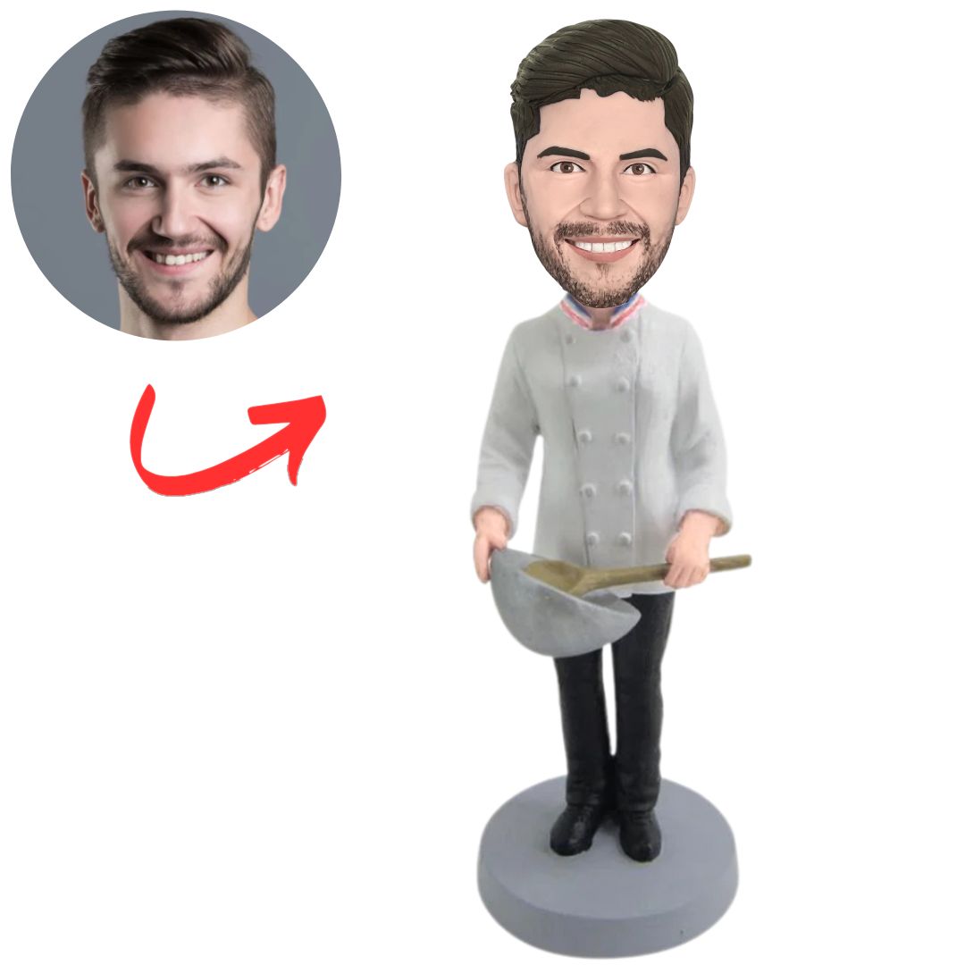 Chef Holding a Spoon And a Pot Personalized Chef Bobbleheads