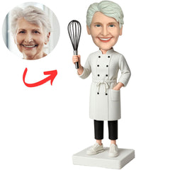 Female Chef Holding an Egg Beater Personalized Chef Bobbleheads