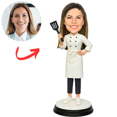 Female Chef Holding a Spatula Custom Chef Bobbleheads