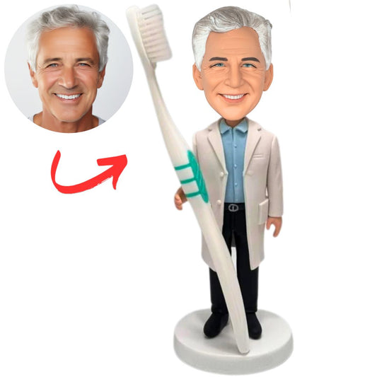 Male Dentist And Toothbrush Personalized Dentist Bobbleheads