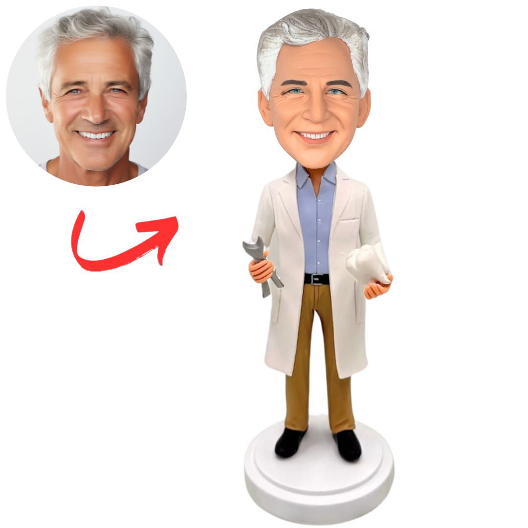 Dentist Holding Pliers And Tooth Personalized Dentist Bobbleheads