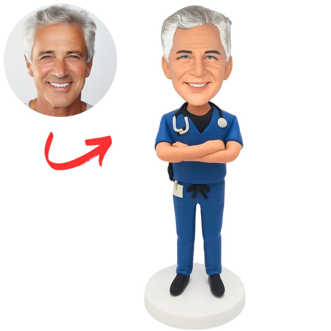 Blue Scrub Doctor Personalized Doctor Bobbleheads
