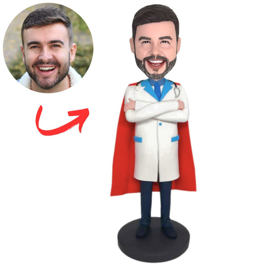 Male Doctor Wearing Cape Personalized Doctor Bobbleheads