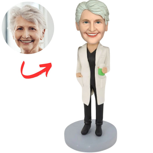 Female Doctor Holding Medicine Bottle Custom Bobbleheads