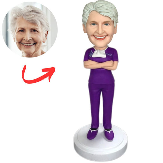 Custom Female Doctor in Purple Surgical Gown Bobbleheads
