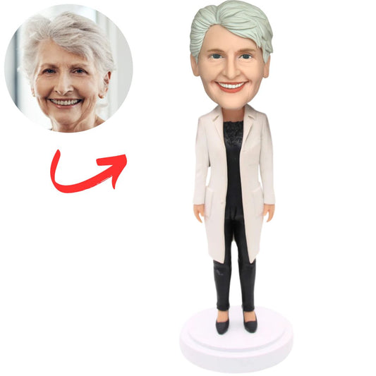 Custom Female Doctor in White Coat Bobbleheads