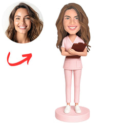 Nurse in Pink Scrubs Custom Bobbleheads