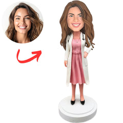 Custom Female Doctor in Pink Dress Bobbleheads