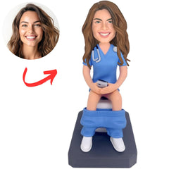 Personalized Bobbleheads Female Nurse Sitting on The Toilet