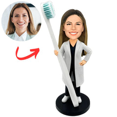 Personalized Bobble Head Doctor Holding Toothbrush