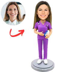 Personalized Bobblehead Female Nurse in Purple Scrub