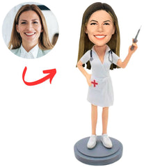 Female Nurse Holding a Syringe Custom Bobbleheads