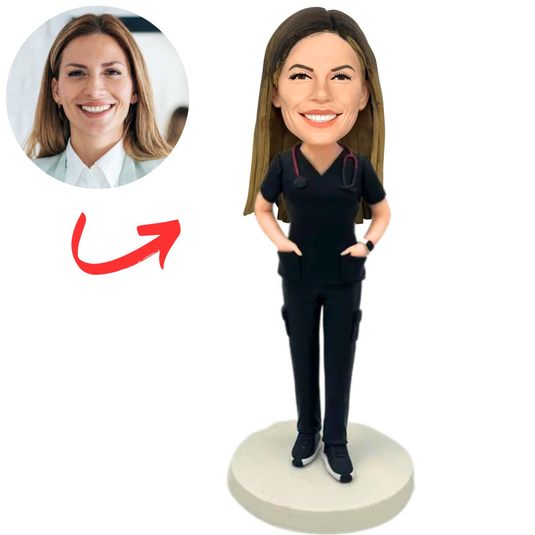 Black Scrub Female Nurse Custom Nurse Bobbleheads