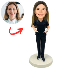 Black Scrub Female Nurse Custom Nurse Bobbleheads