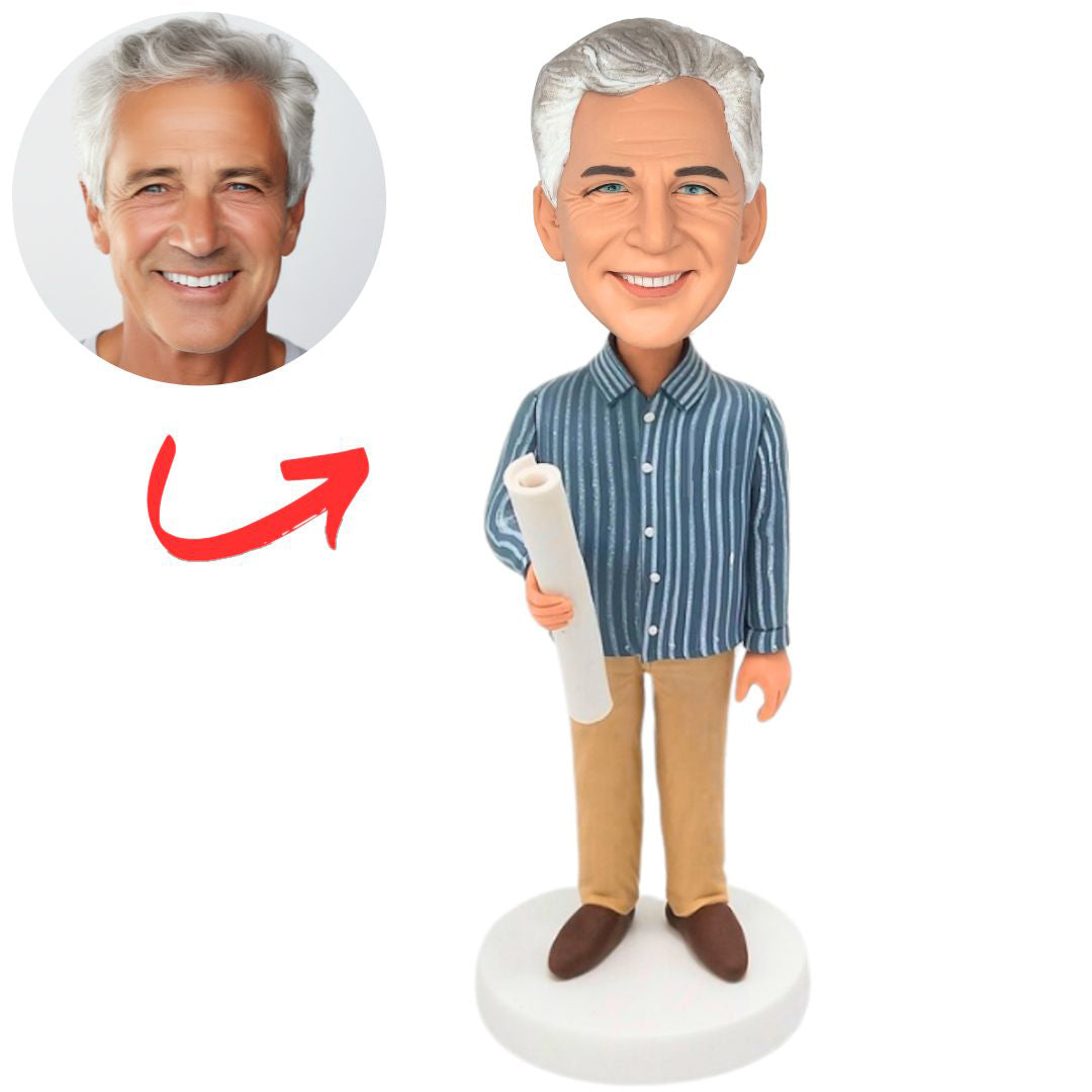 Engineer Holding Blueprints Personalized Bobbleheads