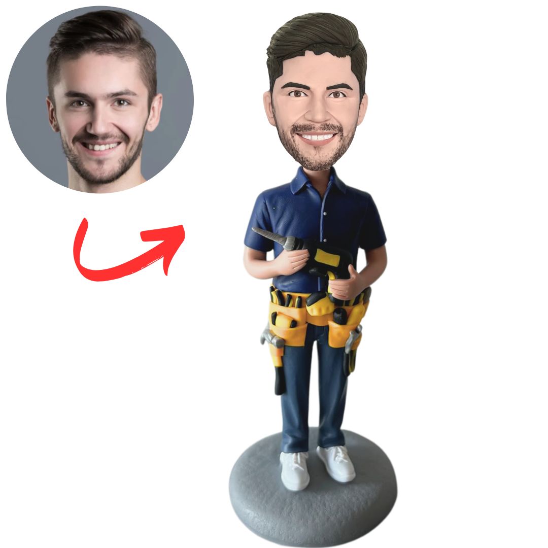Custom Man Holding an Electric Drill Bobbleheads