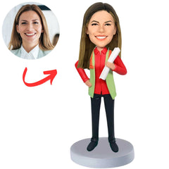 Female Engineer Holding a Blueprint Custom Female Engineer Bobbleheads