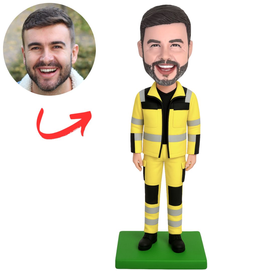 Firefighter in Yellow Uniform Custom Fireman Bobbleheads