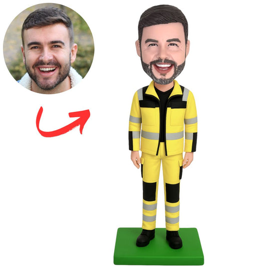 Firefighter in Yellow Uniform Custom Fireman Bobbleheads