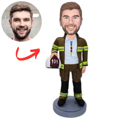 Firefighter Holding No. 101 Helmet Custom Bobbleheads