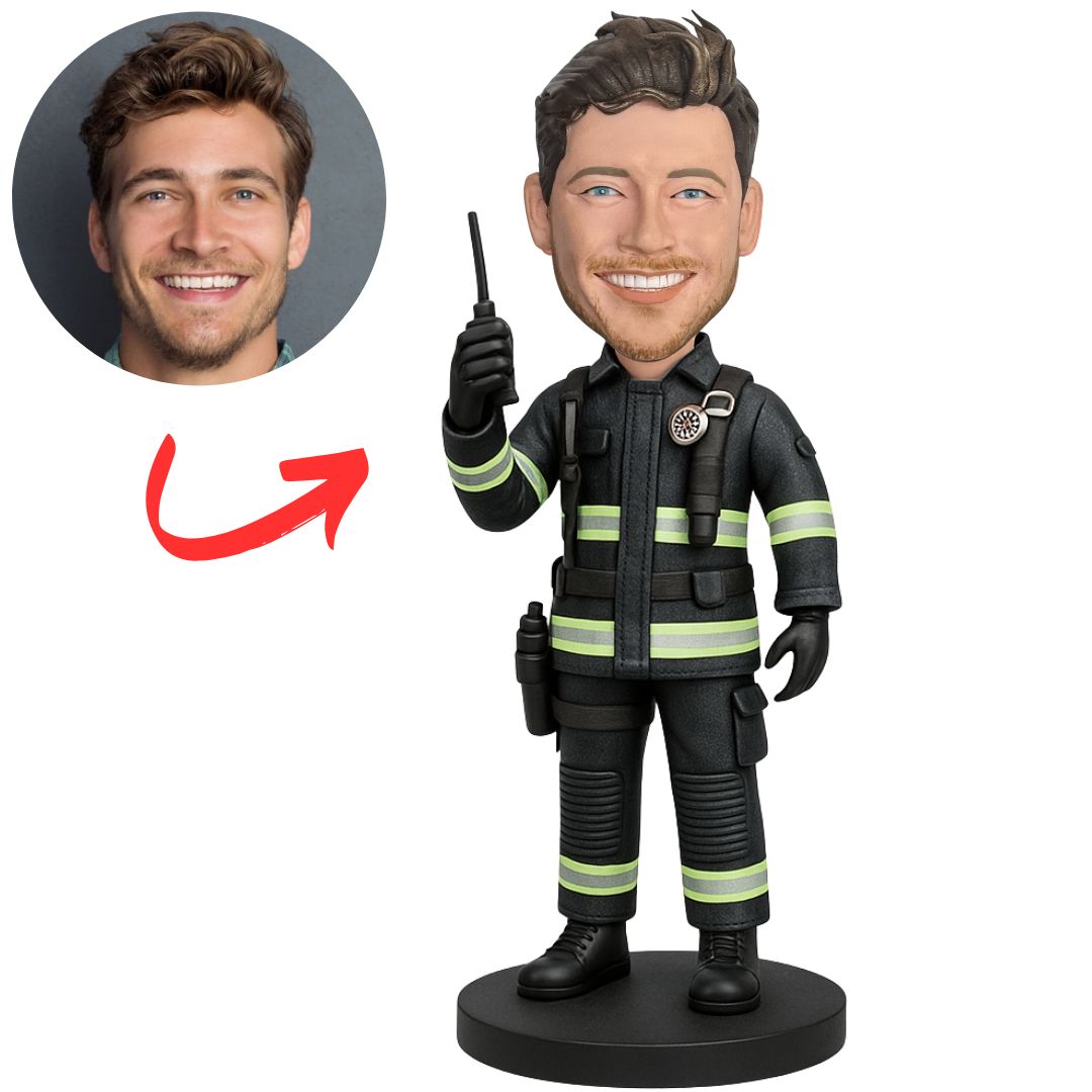 Custom Bobbleheads Firefighter in Black Suit