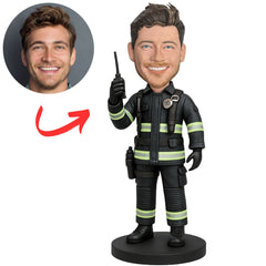 Custom Bobbleheads Firefighter in Black Suit