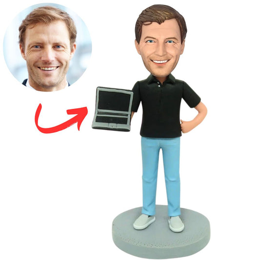 Custom Bobbleheads Programmer Wearing Black T-shirt