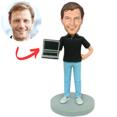 Custom Bobbleheads Programmer Wearing Black T-shirt