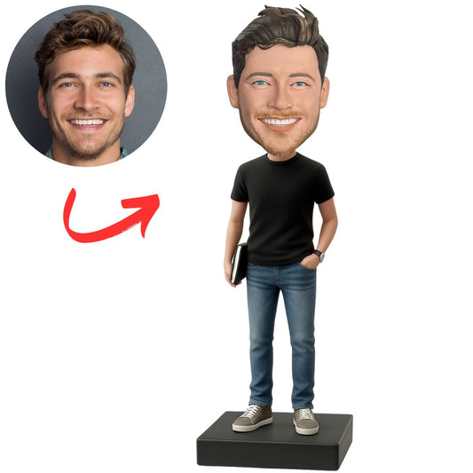 Personalized Cool Programmer in Black T-shirt Bobbleheads